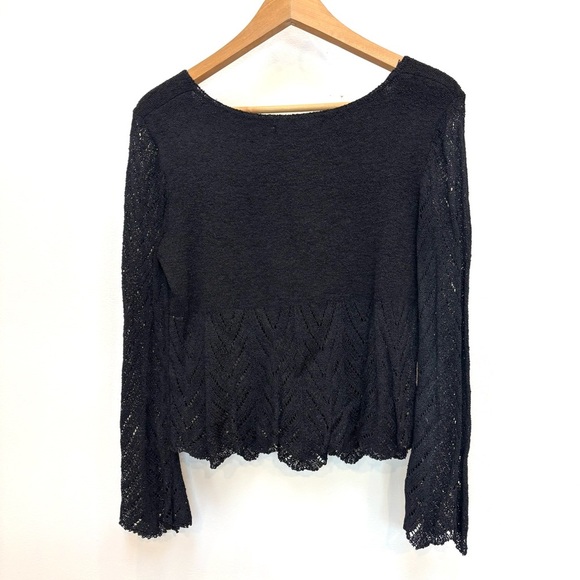 Bette Paige Y2K Beaded Bell Sleeve Babydoll Crochet Sweater Black Medium - Picture 2 of 10